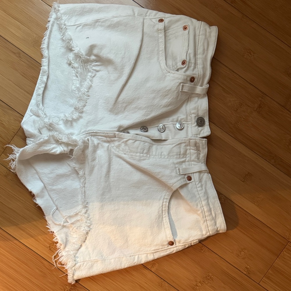 Levi's White Frayed Button-Front Denim Shorts